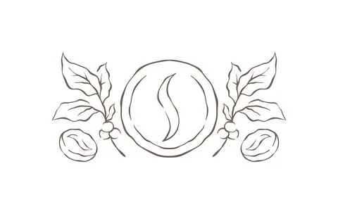 A symmetrical emblem featuring a central coffee bean flanked by two decorativ 스톡 일러스트