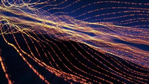 Symmetrical energy field of abstract double golden waves of luminous particle Stock Footage 271733649