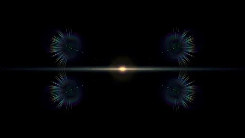 Symmetrical explosion flash lights optical lens flares transition shiny Stock Footage 84794905
