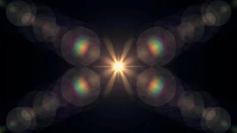 Symmetrical explosion flash lights optical lens flares transition shiny Stock Footage 84797647