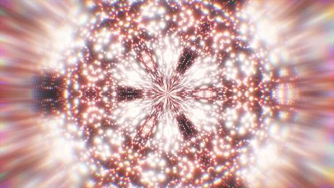 Symmetrical explosion glowing particle mandala light background Stock Illustration