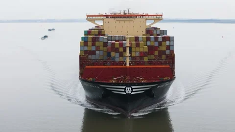 Symmetrical facing msc container ship stacked high multicolored cargo boxes Stock Footage 328198640