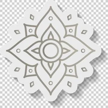 Symmetrical flat line mandala is floating on transparent background with circle Illustrazione stock