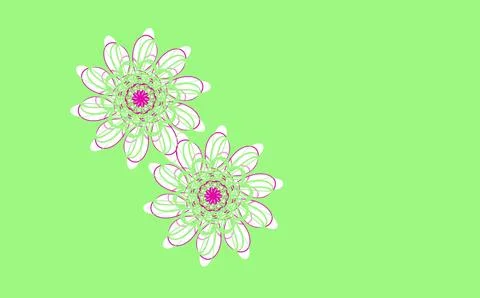 Symmetrical Floral‑Like Digital Patterns on Bright Green Background Stock Illustration