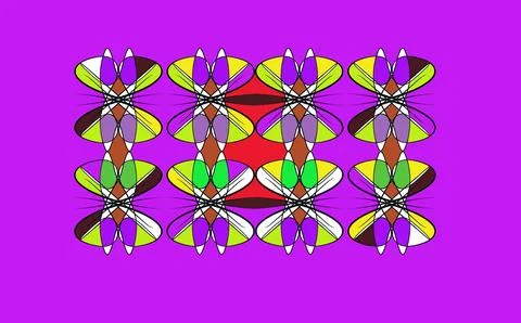 Symmetrical Floral Line Pattern Isolated on Magenta Background Illustrazione stock