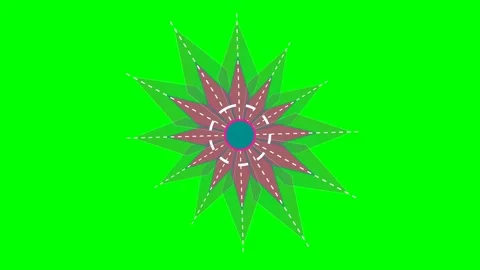 Symmetrical floral pattern with red petals on a vibrant green background Stock Footage 341823943