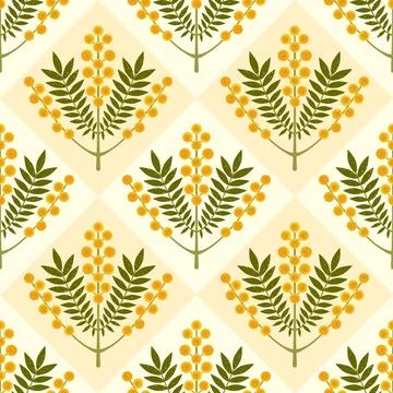 Symmetrical floral vector seamless pattern. Stylized branch with yellow flowers Stock Illustration