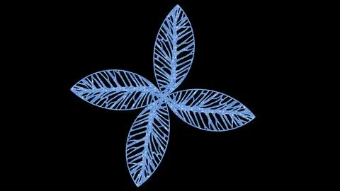 Symmetrical Four Leaf Blue Glitter Flower Motif on Black Background 스톡 일러스트