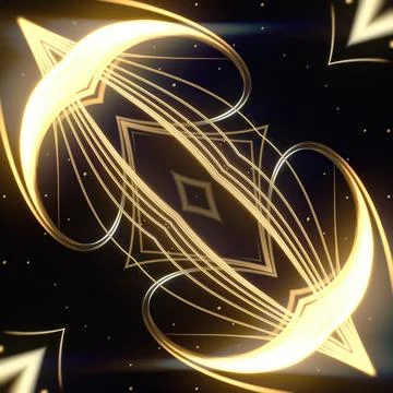 Symmetrical Geometric 3D Pattern with Glowing Gold Lines Stock Illustration