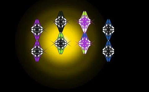 Symmetrical Geometric Emblems Lit by Yellow Glow on Dark Background Stock Illustration