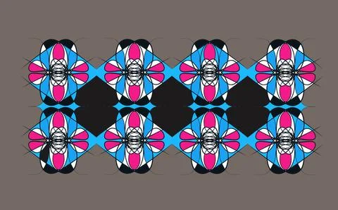 Symmetrical geometric grid pattern with pink and blue shapes Stock Illustration