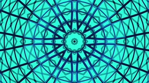 Symmetrical geometric kaleidoscope pattern with blue and teal lines a symmetry Video stock 334825079