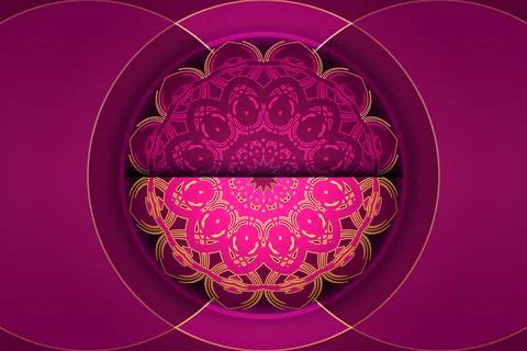 Symmetrical Geometric Mandala Pattern With Golden Star Shape Design Stock Illustration