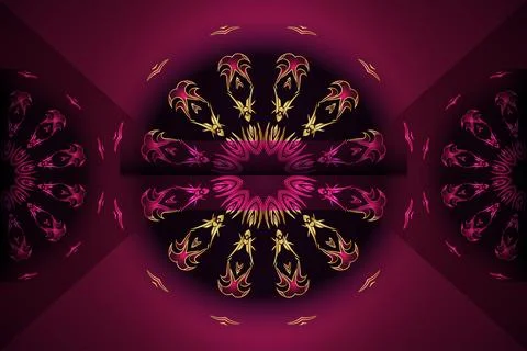 Symmetrical Geometric Mandala Pattern With Golden Star Shape Design Stock Illustration
