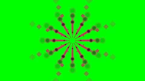Symmetrical geometric pattern featuring radial lines and circles on green Stock Footage 341839661