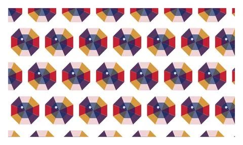 Symmetrical geometric pattern with multi colored polygonal shapes on white .. Stock Illustration