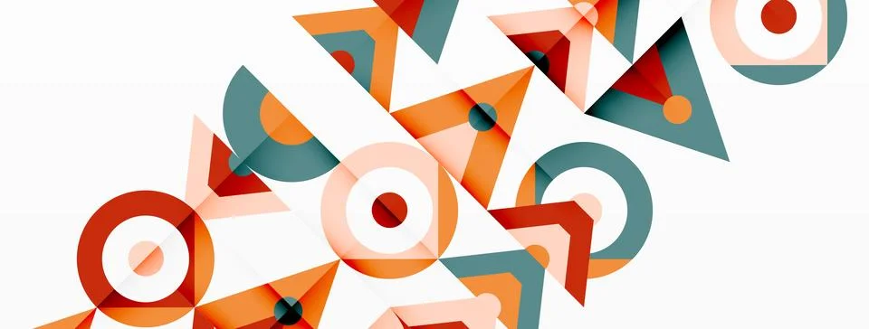 Symmetrical geometric pattern of triangles and circles on white background Illustrazione stock