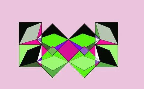 Symmetrical geometric polygons on light pink background Stock Illustration