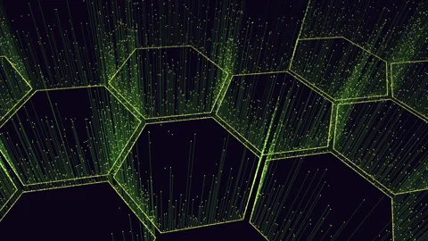 Symmetrical green hexagonal pattern of lines and dots Stock Footage 255980214