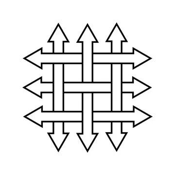 Symmetrical Grid Arrows Pointing in Multiple Directions, arrows arranged in grid Stock Illustration