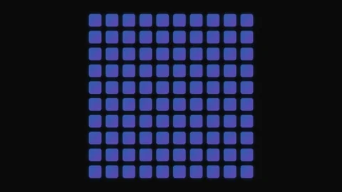 A symmetrical grid of rounded blue square icons on a solid black background Stock Footage 339617667