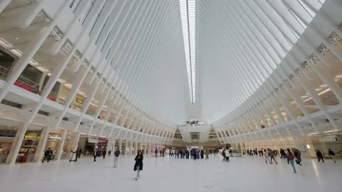 Symmetrical Interior of Oculus Concourse at World Trade Center Video stock 342415100