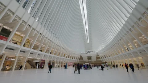 Symmetrical Interior View of Oculus Transportation Hub at World Trade Center Video stock 342440459