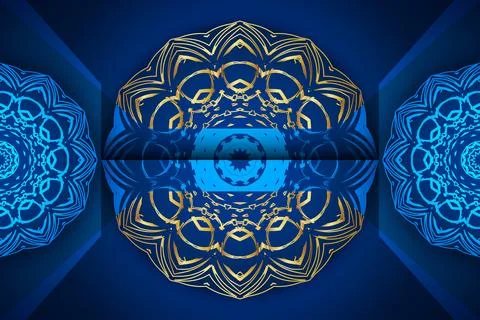 Symmetrical Islamic Style Mandala Artwork With Gold And Blue Details Stock Illustration