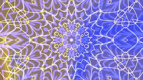 Symmetrical kaleidoscope overlay pattern with yellow, white, and blue colors  Stock Footage 320871688