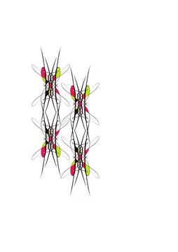 Symmetrical lattice pattern with magenta and lime shapes on neutral background Ilustración de archivo