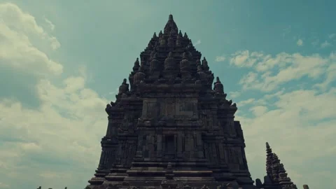 Symmetrical Low Angle View of Intricate Ancient Temple Facade Stock Footage 333325910