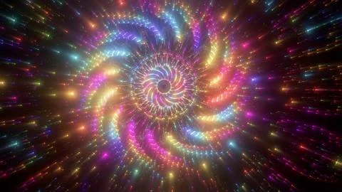Symmetrical mandala-like light structure with layered reflections and glowing Foto stock