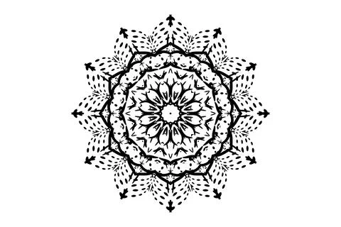 Symmetrical mandala pattern in black and white with intricate artistic Stock-Illustration