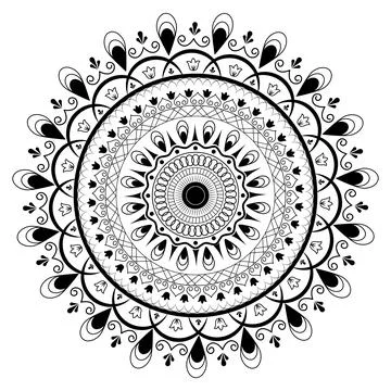 Symmetrical Mandala Pattern Design in Line Art. Stock Illustration