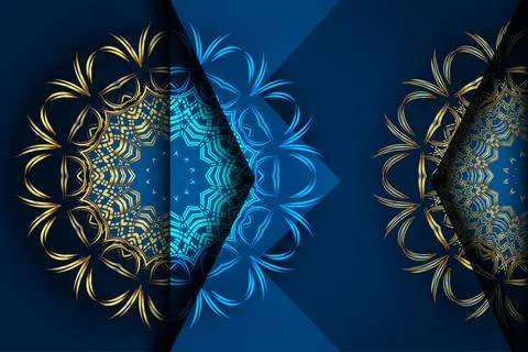 Symmetrical Mandala Pattern With Gold Details On Navy Blue Background 스톡 일러스트