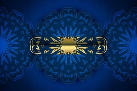 Symmetrical Mandala Pattern With Gold Details On Navy Blue Background Stock Illustration