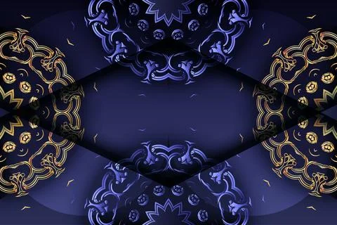 Symmetrical Mandala Pattern With Gold Details On Navy Blue Background Illustrazione stock