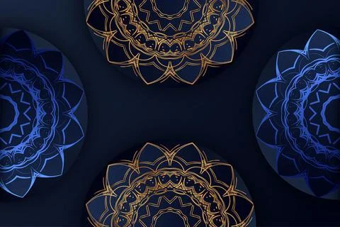 Symmetrical navy blue pattern with rich gold mandalas divided イラスト素材