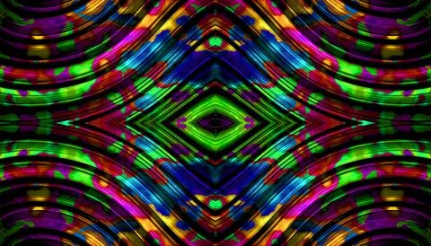 Symmetrical Neon Kaleidoscope Abstract Pattern with Colorful Diamond Shape .. Illustrazione stock