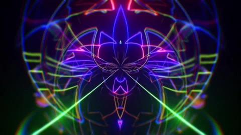 Symmetrical Neon Lotus Wireframe Psychedelic Visual Stock Footage 333301905