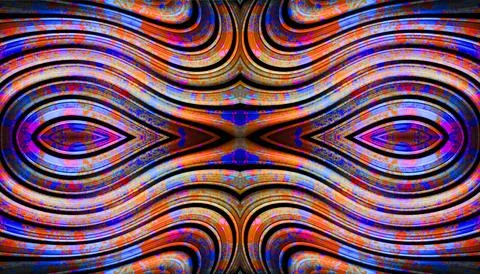 Symmetrical Neon Psychedelic Wave Pattern Abstract Orange Blue Red Background Stock Illustration