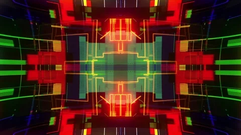 Symmetrical Neon Tech Tunnel Abstract Glitch Background Loop Video stock 336852389