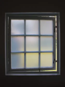 Symmetrical Open Rustic Tinted Bathroom Window Backlit Stock Photos