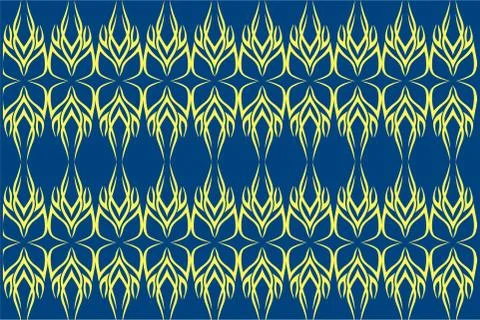 Symmetrical ornament yellow pattern isolated on blue background Stock Illustration