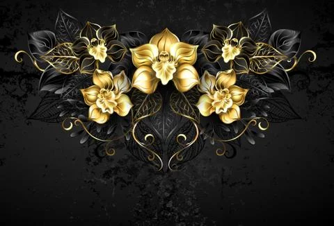 Symmetrical pattern with black orchids Stock Illustration