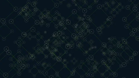 Symmetrical pattern of circles and squares in a grid on a black background. Stock-Footage 289303134