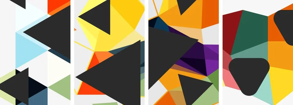 Symmetrical pattern of colorful triangles on white background Illustrazione stock