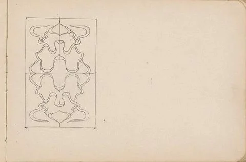 Symmetrical pattern of curly lines inside a rectangle. Leaf 6 Recto from a... Stock Photos