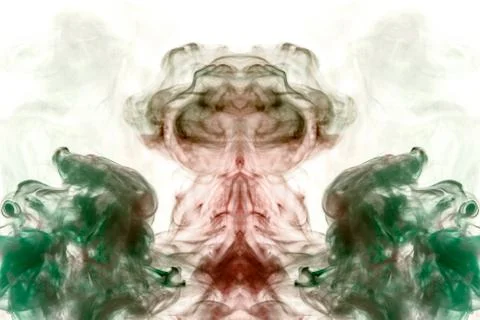 Symmetrical pattern of dark green and burgundy red color on a white isolated  Stock Photos