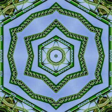 Symmetrical pattern design created from doubling a photo of a green bridge in Stock Photos